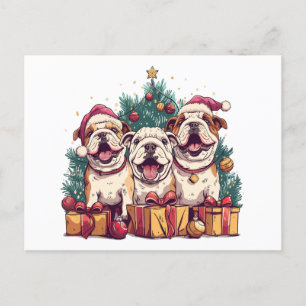 Christmas English Bulldog Santa Hats Feestdagenkaart