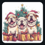 Christmas English Bulldog Santa Hats Vierkante Sticker<br><div class="desc">Schattigee illustratie van Engelse Bulldogs klaar voor Kerstmis. Perfect voor dierenliefhebbers en hondenouders tijdens het vakantieseizoen.</div>