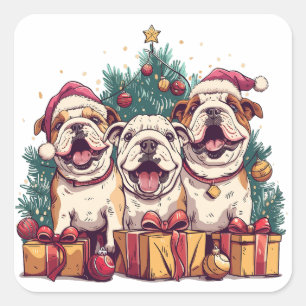 Christmas English Bulldog Santa Hats Vierkante Sticker