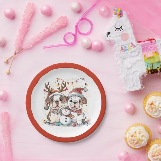 Christmas English Bulldogs Papieren Bordje (Feest)
