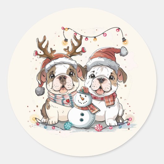Christmas English Bulldogs Ronde Sticker (Voorkant)