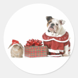 CHRISTMAS ENVELOPE STICKER BULLDOG EN BUNNY