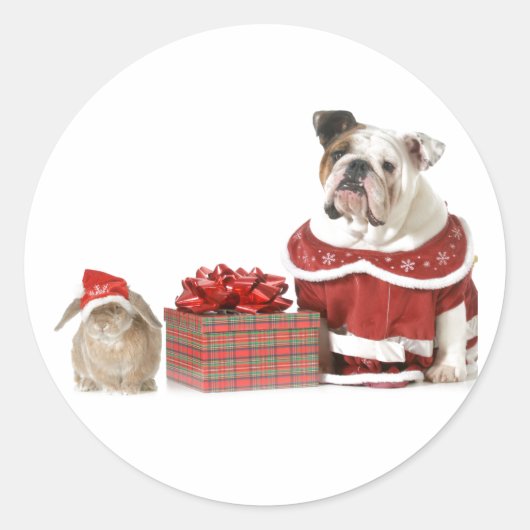 CHRISTMAS ENVELOPE STICKER BULLDOG EN BUNNY (Voorkant)