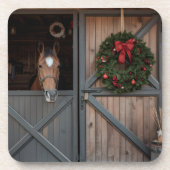 Christmas Equestrian Barn Coaster Bier Onderzetter (Voorkant)