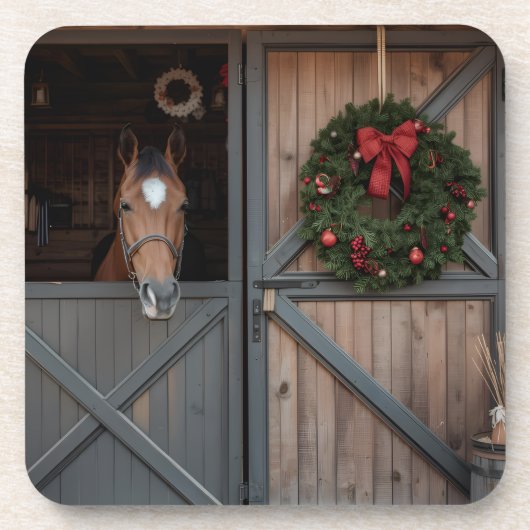 Christmas Equestrian Barn Coaster Bier Onderzetter (Voorkant)