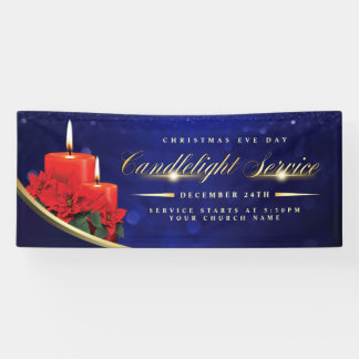 Christmas Eve Candlelight Poinsettia Blue Church Spandoek