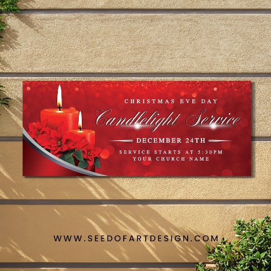 Christmas Eve Candlelight Poinsettia Red Church Spandoek