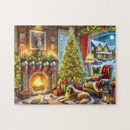 Christmas Eve Golden Retriever Cozy Fireplace  Legpuzzel