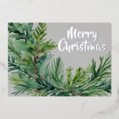 Christmas Evergreen Branch Folie Feestdagenkaart (Voorkant)
