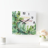 Christmas Evergreen Branch Vierkante Klok (Huis)