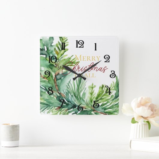Christmas Evergreen Branch Vierkante Klok (Huis)