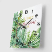 Christmas Evergreen Branch Vierkante Klok (Hoek)