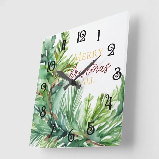 Christmas Evergreen Branch Vierkante Klok (Hoek)