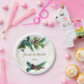 Christmas Evergreen Red Berry Winter Wedding Papieren Bordje (Feest)