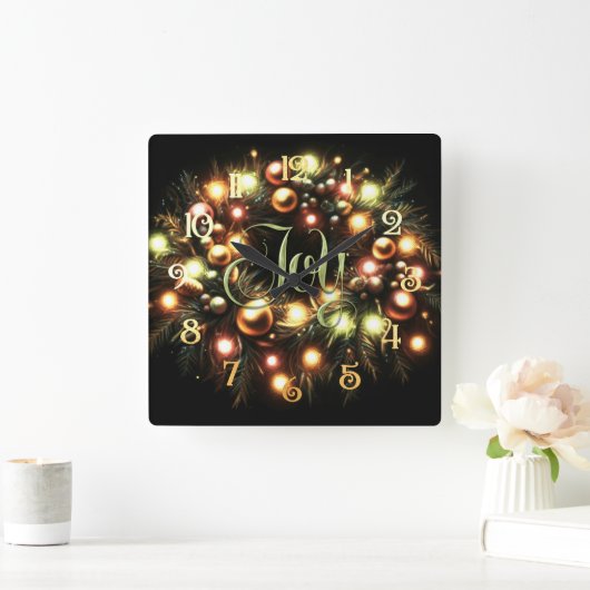 Christmas Evergreen Verlichte krans Joy Vierkante Klok (Huis)