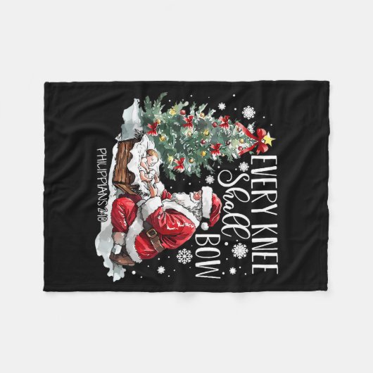 Christmas Every Knee Shall Bow Santa Nativity Scen Fleece Deken (Voorkant (Horizontaal))