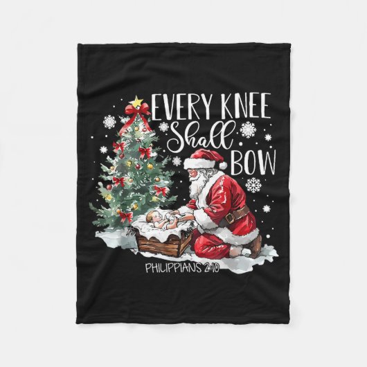 Christmas Every Knee Shall Bow Santa Nativity Scen Fleece Deken (Voorkant)