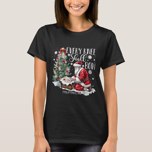 Christmas Every Knee Shall Bow Santa Nativity Scen T-shirt (Voorkant)