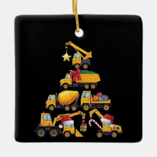 Christmas Excavator Construction Truck Tree Keramisch Ornament (Voorkant)