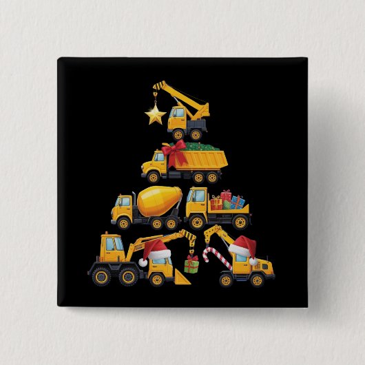 Christmas Excavator Construction Truck Tree Vierkante Button 5,1 Cm (Voorkant)
