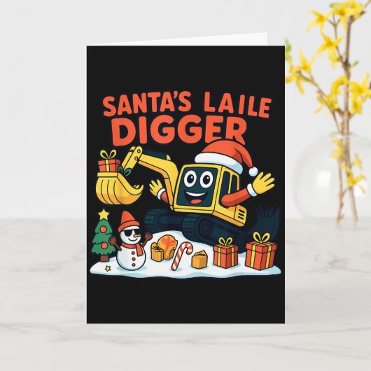 Christmas Excavator Santa Digger Funny Holiday  Kaart (Gele Bloem)