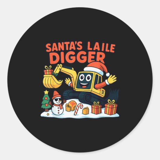 Christmas Excavator Santa Digger Funny Holiday  Ronde Sticker (Voorkant)