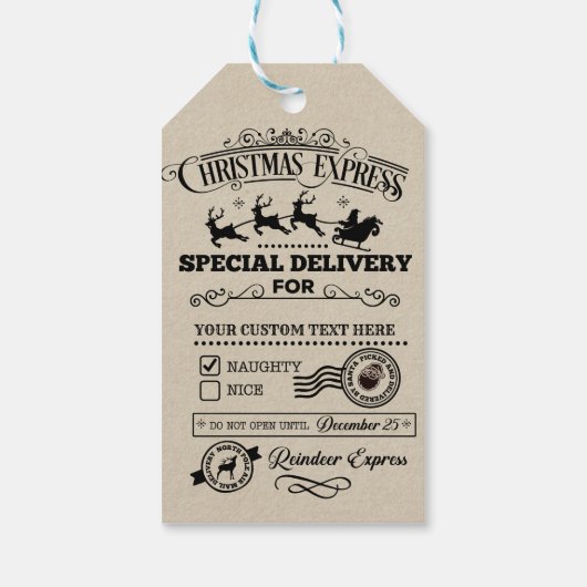 Christmas Express Speciale levering NAUGHTY NICE Cadeaulabel (Achterkant)