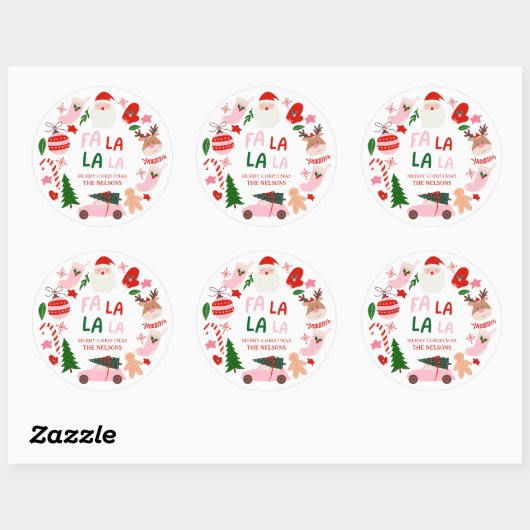 Christmas Fa La La Red and Green Ronde Sticker (Vel)