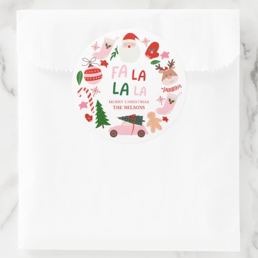 Christmas Fa La La Red and Green Ronde Sticker (Tas)