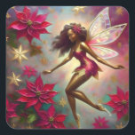 Christmas Fairy Collectie - Bruin Natuurlijk Haar Vierkante Sticker<br><div class="desc">Een Collectie kerstfeeën in verschillende haar- en huidskleuren.</div>