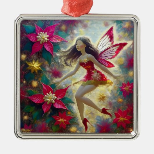 Christmas Fairy Collectie - Donkerbruin haar Metalen Ornament (Voorkant)