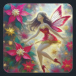 Christmas Fairy Collectie - Donkerbruin haar Vierkante Sticker<br><div class="desc">Een Collectie kerstfeeën in verschillende haar- en huidskleuren.</div>