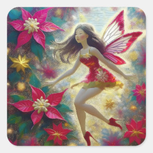Christmas Fairy Collectie - Donkerbruin haar Vierkante Sticker