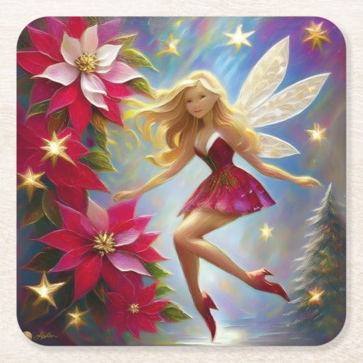 Christmas Fairy Collectie - Honing Blond Haar Kartonnen Onderzetters (Voorkant)