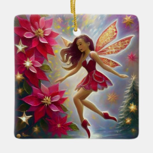 Christmas Fairy Collectie - Licht Auburn Haar Keramisch Ornament (Voorkant)