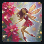 Christmas Fairy Collectie - Licht Auburn Haar Vierkante Sticker<br><div class="desc">Een Collectie kerstfeeën in verschillende haar- en huidskleuren.</div>