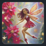 Christmas Fairy Collectie - Licht Auburn Haar Vierkante Sticker<br><div class="desc">Een Collectie kerstfeeën in verschillende haar- en huidskleuren.</div>