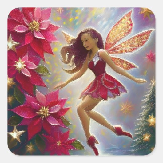 Christmas Fairy Collectie - Licht Auburn Haar Vierkante Sticker (Voorkant)