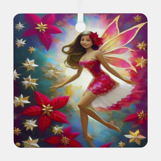 Christmas Fairy Collectie - Lichtbruin Haar Metalen Ornament (Voorkant)