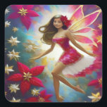 Christmas Fairy Collectie - Lichtbruin Haar Vierkante Sticker<br><div class="desc">Een Collectie kerstfeeën in verschillende haar- en huidskleuren.</div>