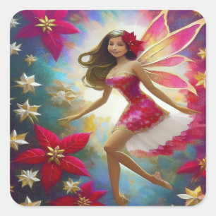 Christmas Fairy Collectie - Lichtbruin Haar Vierkante Sticker