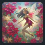 Christmas Fairy Collectie - Medium bruin haar Vierkante Sticker<br><div class="desc">Een Collectie kerstfeeën in verschillende haar- en huidskleuren.</div>