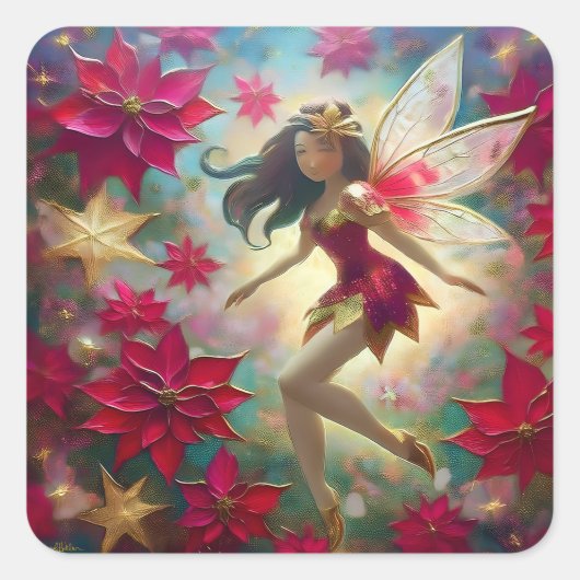 Christmas Fairy Collectie - Medium bruin haar Vierkante Sticker (Voorkant)