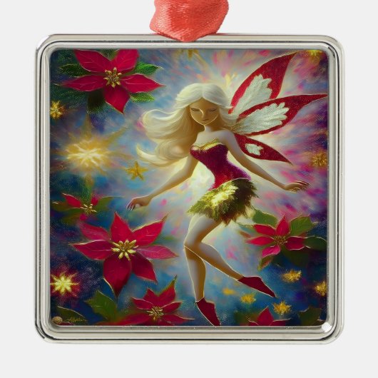 Christmas Fairy Collectie - Platinum Blond Haar Metalen Ornament (Voorkant)
