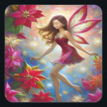 Christmas Fairy Collectie - Roodbruin haar Vierkante Sticker<br><div class="desc">Een Collectie kerstfeeën in verschillende haar- en huidskleuren.</div>