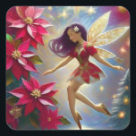 Christmas Fairy Collectie - Straight Plum Hair Vierkante Sticker<br><div class="desc">Een Collectie kerstfeeën in verschillende haar- en huidskleuren.</div>