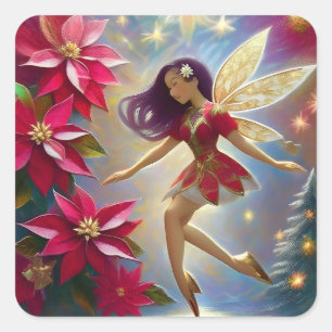 Christmas Fairy Collectie - Straight Plum Hair Vierkante Sticker