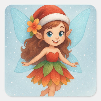 Christmas Fairy ,Cute Winter Fairy Holiday Vierkante Sticker
