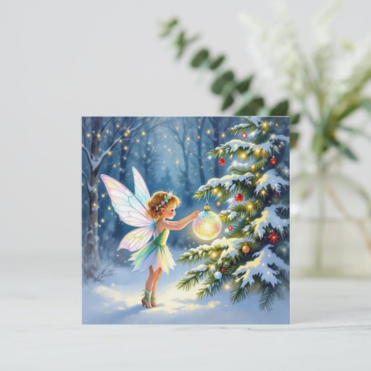 Christmas Fairy Decorating a Christmas Tree  Kaart (Staand voorkant)