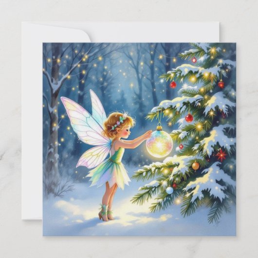 Christmas Fairy Decorating a Christmas Tree  Kaart (Voorkant)